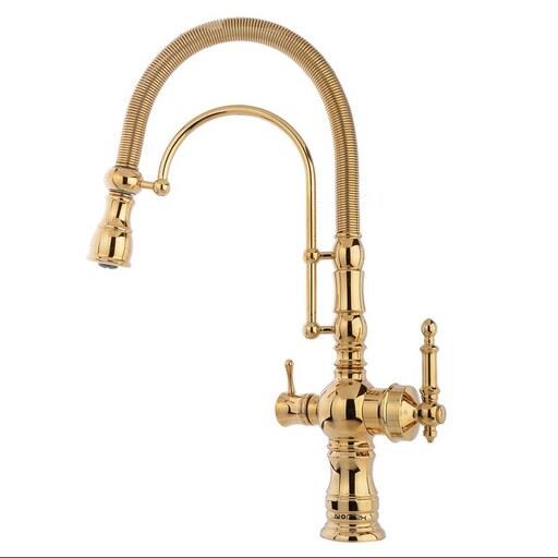 شیر ظرفشویی دومنظوره تصفیه دار فنری مدل بیزانس رنگ طلایی